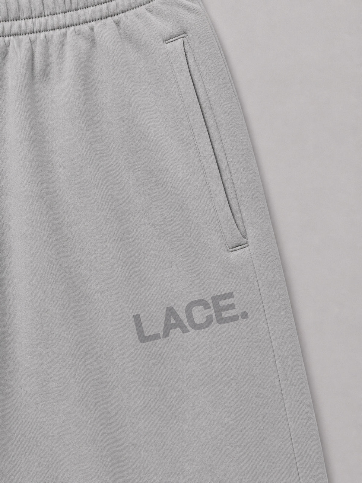 Logo Sweat Shorts Mid Grey, Detail LACE. Logo und Kordelzug, Lace Clothing #mid-grey