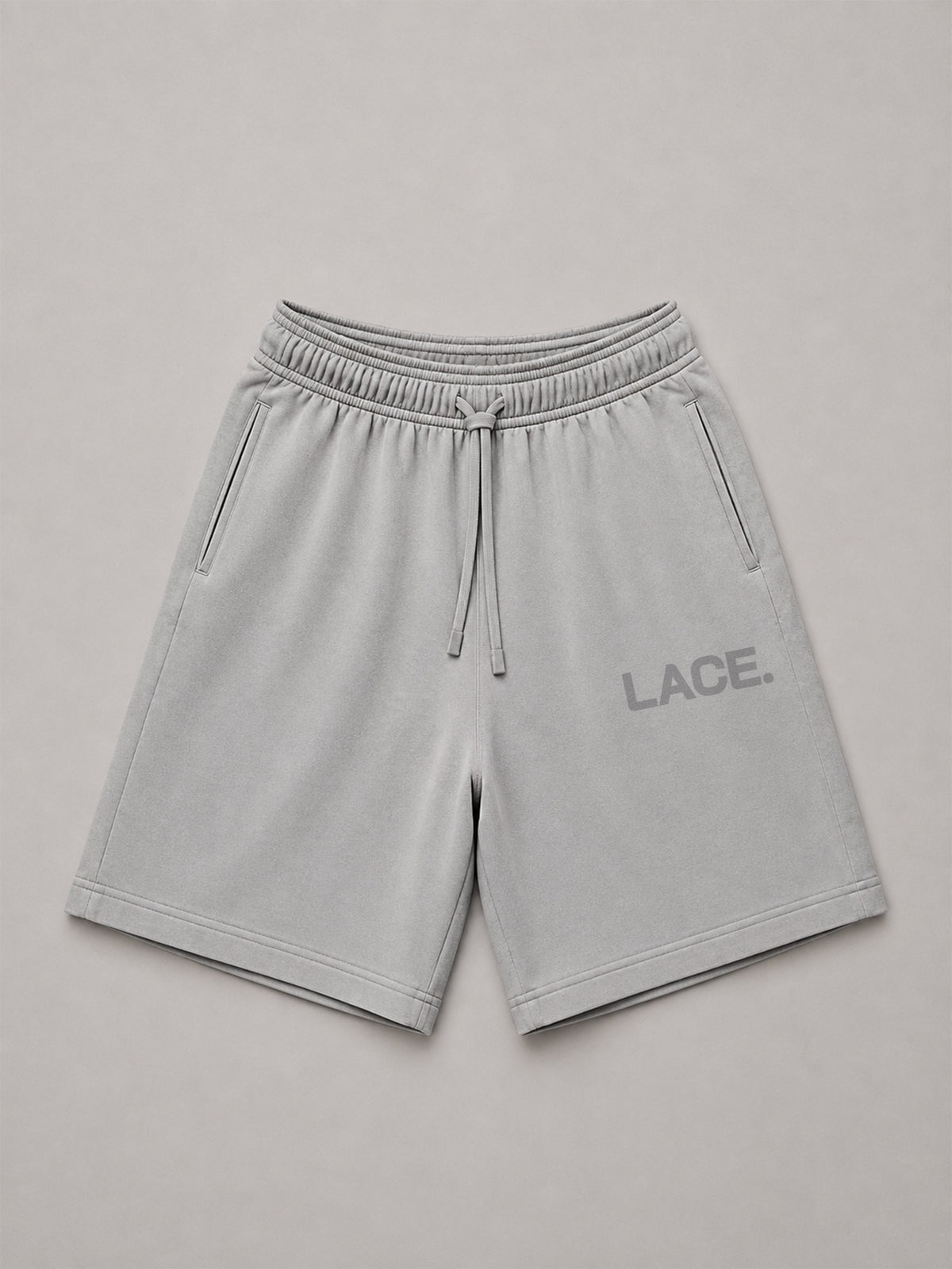 Logo Sweat Shorts Mid Grey, Vorderseite flach mit LACE. Logo, Lace Clothing #mid-grey