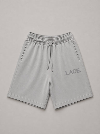 Logo Sweat Shorts Mid Grey, Vorderseite flach mit LACE. Logo, Lace Clothing #mid-grey