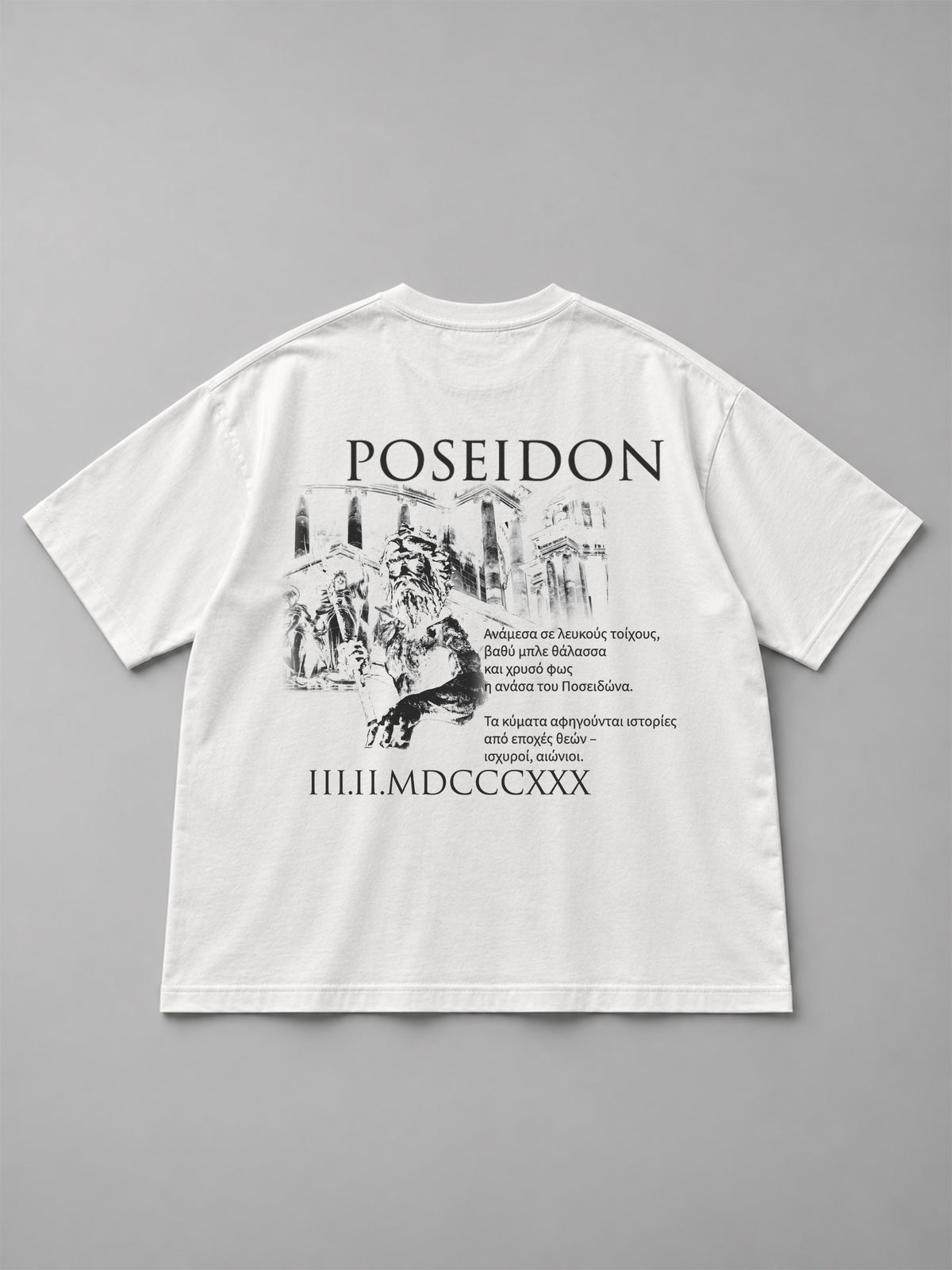 Poseidon Tee Weiss, Rückseite flach mit Poseidon Backprint, Lace Clothing #weiss