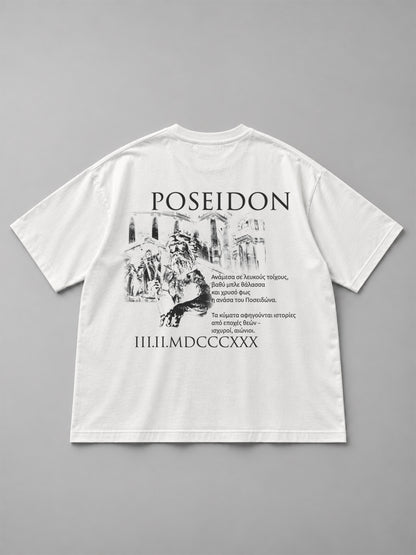 Poseidon Tee Weiss, Rückseite flach mit Poseidon Backprint, Lace Clothing #weiss