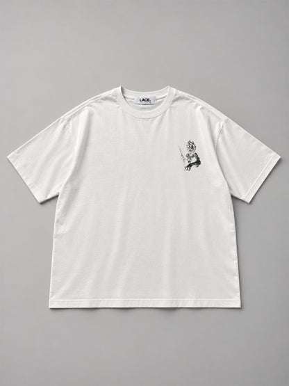 Poseidon Tee Weiss, Vorderseite flach mit kleinem Print, Lace Clothing #weiss